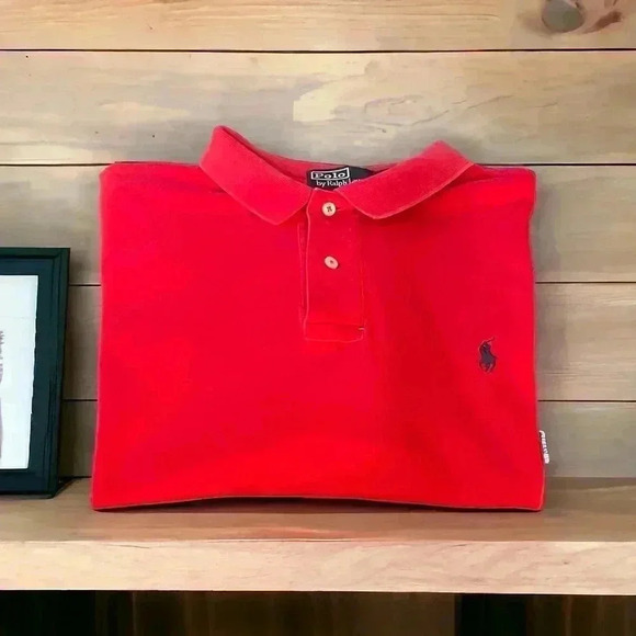 Polo by Ralph Lauren Men's Iconic Red Polo Shirt With Navy Logo Size XL. - Picture 7 of 11